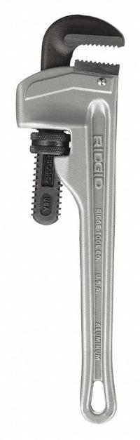 RIDGID Pipe Wrench: Aluminum, 2 in Jaw Capacity, Serrated, 12 in Overall Lg, I-Beam (MPN 47057). Key specifications — attr309808: I-Beam; attr309815: Aluminum; attr324941: RIDGID.