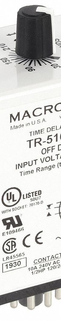 MACROMATIC Single Function Time Delay Relay: Socket Mounted, 12V DC, 10 A, 11 Pins/Terminals (MPN TR-51626-12). Key specifications — Brand: MACROMATIC.