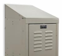 HALLOWELL Locker Sloping Top: 18 in x 24 in x 8 in, For 18 in Locker Wd, Steel, For 24 in Locker Dp (MPN KISTT1824PT). Key specifications — attr65850: KISTT1824PT; attr65853: HALLOWELL; attr114203: Powder Coated; attr114205: Steel; attr114211: Sloping Top Panel; attr114196: Tan.