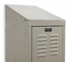 HALLOWELL Locker Sloping Top: 18 in x 24 in x 8 in, For 18 in Locker Wd, Steel, For 24 in Locker Dp (MPN KISTT1824PT). Key specifications — attr65850: KISTT1824PT; attr65853: HALLOWELL; attr114203: Powder Coated; attr114205: Steel; attr114211: Sloping Top Panel; attr114196: Tan.