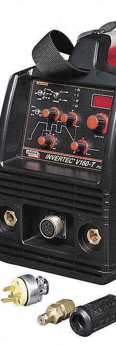 LINCOLN ELECTRIC TIG Welder: Invertec V160-T, DC, Base Model (MPN K1845-1). Key specifications — Maximum Amperage (TIG): 160 A; Phase: Single-Phase; Input Frequency: 50/60 Hz; Input Voltage (Nominal) (Merch - Table Column, Filters): 120V.
