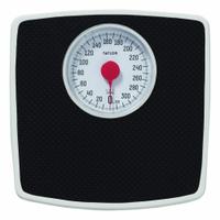 TAYLOR Bath Scale: Analog Dial, lb, 11 1/2 in Weighing Surface Wd, 10 13/16 in Weighing Surface Dp (MPN 48325072). Key specifications — Brand: TAYLOR; Weighing Units: lb; Includes: Black Mat.