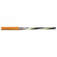 CHAINFLEX VFD Servo Motor Cable: (4) 8 AWG (10.0)/(2) Shielded Twisted Pr 16 AWG (1.5), Orange (MPN CF27100150202D). Key specifications — Conductor Grouping: (4) 8 AWG/(2) Shielded Twisted Pair 16 AWG; Includes Ground: Yes; Overall Length: Order by the Foot; Minimum Bend Radius Factor - Fixed: 4 x OD; Minimum Bend Radius Factor - Flexible: 6 x OD; Brand: CHAINFLEX.