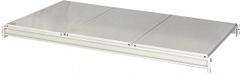 HALLOWELL Bulk Rack Shelf: 48 in x 48 in x 3 1/8 in, 14 ga Beams, Steel, 3,800 lb Load Capacity (MPN HBRL4848S-PL). Key specifications — Decking Material: Steel; Frame Finish: Powder Coated; Frame Material: Steel; Color: Light Gray; Includes: Cross Bars; Brand: HALLOWELL.