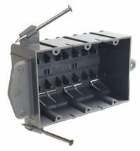 RACO Electrical Box: PVC, Nonmetallic Material & Nominal Size, 3 Gangs, 2 3/4 in Box Dp, NMSC Clamps (MPN 7846RAC). Key specifications — Brand: RACO; Bracket Style: Fixed, 1/2" Setback; Clamp Style: NMSC.