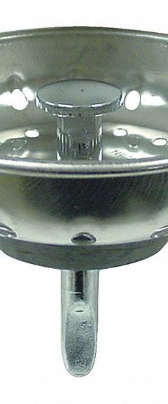 KISSLER Strainer: 3 in Overall Dia, 2 in Overall Ht, Stainless Steel, Chrome, Silver, Push and Twist (MPN 59-2020). Key specifications — Material: Stainless Steel; Color: Silver; Connection Type: Push and Twist; Brand: KISSLER; Application: Sink Drain.