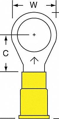 3M Ring Terminal: Yellow, Vinyl Insulation, 3/8 in Stud Size, 12 AWG to 10 AWG Wire Sizes, 1,000 V (MPN MV10-38R/SK). Key specifications — attr1308027: 3M.