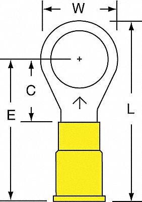 3M Ring Terminal: Yellow, Vinyl Insulation, 3/8 in Stud Size, 12 AWG to 10 AWG Wire Sizes - Insulated Ring Terminals