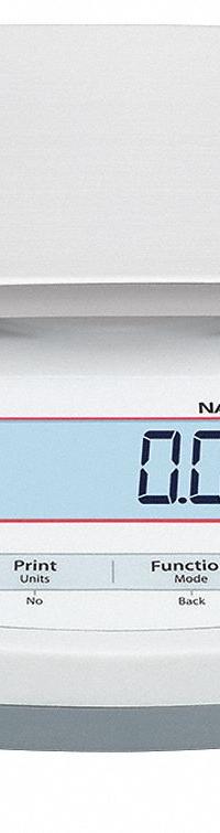 OHAUS Industrial Bench Scale: 9 1/8 in x 6 7/8 in, Not IP Rated, Integrated, Navigator (MPN 30456417). Key specifications — attr1341383: USB; attr1341384: 0.1 g; attr1341400: OHAUS; attr1383935: Stainless Steel.
