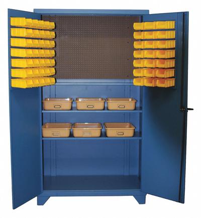 GREENE MANUFACTURING, INC. Pegboard Bin Cabinet: 48 in x 24 in 84 in, 2 Shelves - Standard Bin Cabinets with Shelves & Pegboard