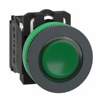 SCHNEIDER Illuminated Push Button: Illuminated, Flush Profile, Non-Metallic, 30 mm, 1NO/1NC (MPN XB5FW33G5). Key specifications — Brand: SCHNEIDER; Action: Momentary; Series: XB5; Push Button Material Type: Non-Metallic.