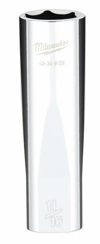 MILWAUKEE Deep Well Socket: SAE, 1/2 in Drive Size, 11/16 in Socket Size, 6-Point, Deep, Chrome (MPN 45-34-9129). Key specifications — attr1204417: MILWAUKEE; attr1204392: Chrome.