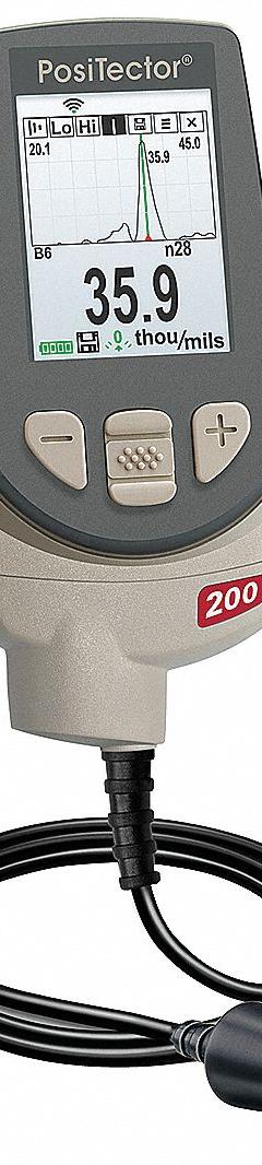 DEFELSKO Coating Thickness Gage: 40 mil Max Thick Measured, 0.5 mil Min Thick Measured, NIST (MPN PosiTector 200 B/Adv). Key specifications — Calibration Certificate Type: NIST; Display Type: Digital; Thickness Measurement Accuracy: +/-0.1 mil + 3%; Brand: DEFELSKO; Includes: Wrist Strap; Body Style: Advanced.