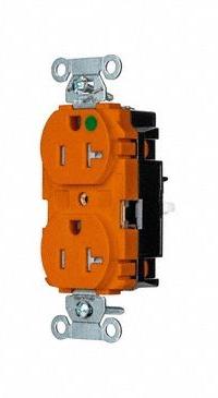 HUBBELL Receptacle: Hospital Grade, Duplex, 5-20R, Orange, 125V AC, 20 A, 2 Pole / 3 Wire (MPN 8300STOTR)