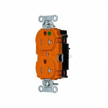 HUBBELL Receptacle: Hospital Grade, Duplex, 5-20R, Orange, 125V AC, 20 A - General Purpose Receptacles