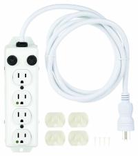 TRIPP LITE Outlet Strip: 4 Outlets, 7 ft Cord Lg, 15 A Current, UL 1363A, White, 5-15P, 2 1/2 in Wd (MPN PS-407-HG-OEM). Key specifications — Brand: TRIPP LITE; Mounting Style: Screw.