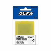 OLFA Scraper Blade: 1 11/16 in Overall Wd, 43 mm Overall Lg (MPN BTB-1). Key specifications — attr1004902: OLFA; attr1034539: Steel; attr1017570: Standard End.