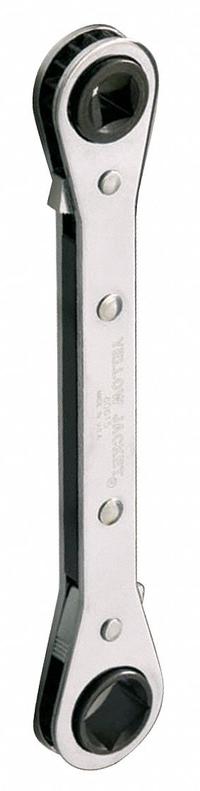YELLOW JACKET Box End Wrench: Chrome, 1/2 in_3/8 in Head Size, 6 3/4 in Overall Lg, Std, Reversing (MPN 60615). Key specifications — attr309490: Chrome; attr309484: Yes; attr309492: No; attr324928: YELLOW JACKET.