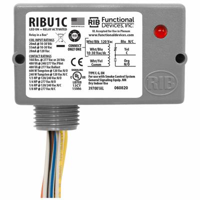 RIB Enclosed Pre-Wired Relay: 10 A Rating, 10-30V AC/DC/120V AC, SPDT - General Purpose Power Relays