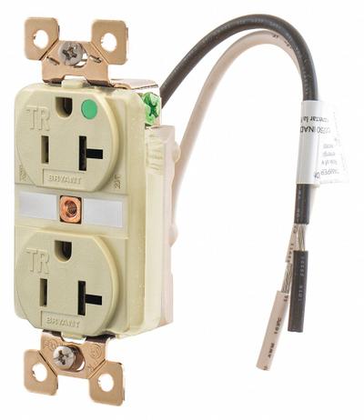 BRYANT Receptacle: Hospital Grade Fed. Spec., Duplex, 5-20R, Ivory, 125V AC, 20 A - General Purpose Receptacles