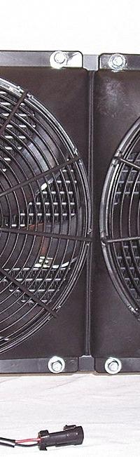COOL-LINE Forced Air Oil Cooler: 70 hp Heat Removed, 80 gpm Max. Flow, 377 psi Max. Pressure, 12V DC (MPN D70-12). Key specifications — attr96059: SAE #20; attr96056: IP 68; attr96057: 12V DC; attr98919: COOL-LINE.