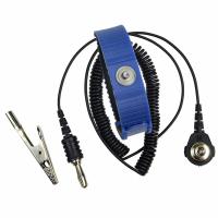 SCS Static Control Wrist Strap: Elastic, Blue, Black, 1 Strap Conductors, 5 ft Cord Lg - Max, Coiled (MPN 4650). Key specifications — Brand: SCS; Includes: Coil Cord; Cord Color: Black; Strap Color: Blue; Cord Shape: Coiled.