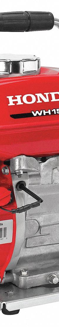 HONDA Engine Driven Pump: 4 hp, 1 1/2 in MNPT, 2 1/2 in MNPT, 98 gpm Flow Rate @ 20 Ft. of Head (MPN WH15). Key specifications — Volute Material: Cast Iron; Ignition Type: Recoil-Start; Brand: HONDA; Kit Components: Hose Clamps and Strainer.