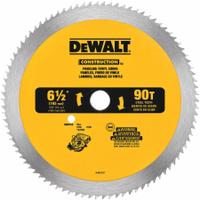 DEWALT Circular Saw Blade: 6 1/2 in Blade Dia., 90 Teeth, 0.09 in Cut Wd, 5/8 in Arbor Size, Carbide (MPN DW9153). Key specifications — attr1116119: DEWALT; attr1145631: Paneling.