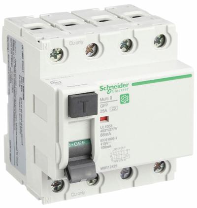 IEC Supplementary Protector: 25 A Amps, 240V AC, 86 mA Rated Residual Current - UL1053 DIN Rail-Mount Ground Fault Protectors