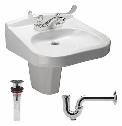 ZURN Bathroom Sink: Z5320 Wheelchair Lavatories, White, Vitreous China, Dual Manual Handle - One-Station Wall-Mounted Bathroom Sinks with Faucets