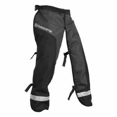 HUSQVARNA Chainsaw Chaps: Polyester, 32 in Overall Lg, Black, Open Back Chap - Chainsaw Protective Chaps