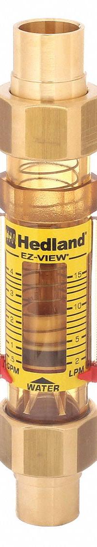 HEDLAND Mechanical Flowmeter: Flow Meter, Scale, Variable Area, Inline, Universal, Gallons/Liters (MPN H620-604-R). Key specifications — Display Type: Scale; O-Ring Material: Buna-N; Includes Flow Rate Adjustment Knob: No; Includes Pressure Guage: No; Mounting Orientation: Universal; Unit Of Measure: Gallons; Brand: HEDLAND; Accuracy: +/-5%.