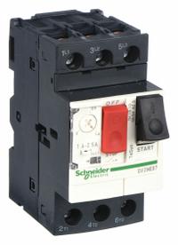 SCHNEIDER Manual Motor Starter: Non-Reversing, 3 Poles, 2.5 A, Thermal Protection, Push Button (MPN GV2ME07). Key specifications — Maximum Voltage Rating: 690V AC; Brand: SCHNEIDER; Thermal Units Required: None (Starter Includes Integrated Thermal Units); Frame Size (Width): 45mm.