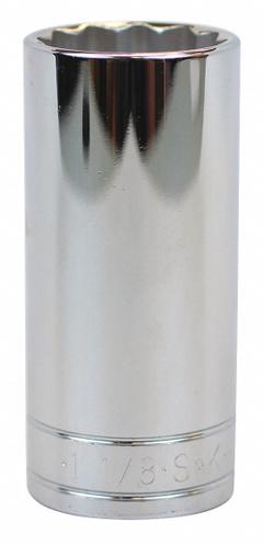SK PROFESSIONAL TOOLS Socket: SAE, 1/2 in Drive Size, 1 1/8 in Socket Size, 12-Point, Deep, Chrome (MPN 40836). Key specifications — attr1204417: SK PROFESSIONAL TOOLS; attr1204392: Chrome.