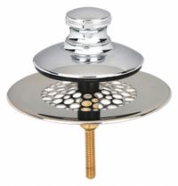 WATCO Drain Stopper: Plastic/Stainless Steel, Chrome-Plated, 2 7/8 in Overall Dia, Push and Pull (MPN 48751-PP-CP-G). Key specifications — Color: Silver; Includes: Grid Strainer; Material: Plastic.