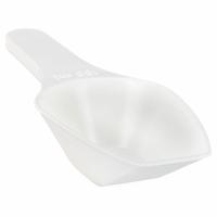 Scoop: Non-Sterile, Polypropylene, 100 mL Capacity - mL, 3 3/8 fl oz Capacity - oz, 67 mm Overall Lg (MPN 208065-0100). Key specifications — Standards: FDA Grade Material; Color: White; Product Type: Scoop; Brand: APPROVED VENDOR.