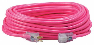 SOUTHWIRE Extension Cord: Outdoor Use, 100 ft Lg, Outlet, 5-15P, 12/3, SJTW, Pink - Outdoor Extension Cords with Single Outlet