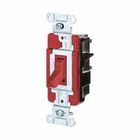 HUBBELL Wall Switch: Toggle Switch, Single Pole, Maintained, Red, 120/277V AC, 20 A (MPN CSB120STR). Key specifications — Illuminated: No; Voltage Rating: 120/277V AC.