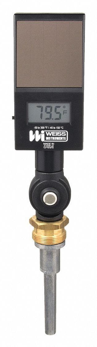 WEISS Digital Solar-Powered Thermometer: 3.5 in Stem Lg - Adjustable-Angle Water-Resistant Digital Thermometers