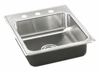 JUST MANUFACTURING Drop-In Sink with Faucet Ledge: 18 in Overall Lg, 15 in Overall Wd, 12 in Bowl Lg (MPN SLADA1815A553-J). Key specifications — Brand: JUST MANUFACTURING; Color Family: Silver/Gray.