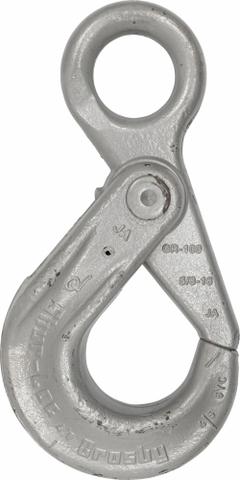 CROSBY Self-Locking Hook: 59,700 lb Working Load Limit, 100 Hook Grade, Alloy Steel, Eye, Plain (MPN 1022944). Key specifications — Color: Silver; Brand: CROSBY; Visual Indicator Markings: Deformation & Max Angle.