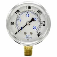 WGTC Differential Pressure Gauge: Bottom, 1/4 in NPT Male, ±1.5% Gauge Accuracy, 251L4, IP65, Brass (MPN 251L4PGW). Key specifications — Sensor Type: Bourdon Tube; Series: 251L4; Certificate of Calibration: Not Included; Gauge Accuracy: ±1.5%.