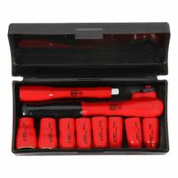 WIHA Socket Wrench Set: 3/8 in Drive Size, 10 Pieces, 8 to 19 mm Socket Size Range, (8) 12-Point (MPN 31590). Key specifications — attr1204555: WIHA; attr1206530: 8-3/4 in Round Head Ratchet; attr1227475: 3/8 in; attr1204546: (8) 12-Point; attr1206529: 8 to 19 mm.