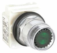 SCHNEIDER Flush Push Button: Green, 30 mm Mounting Size, Metallic, Momentary (MPN 9001K1L1G). Key specifications — Brand: SCHNEIDER; Action: Momentary; Series: 9001K; Push Button Material Type: Metallic.