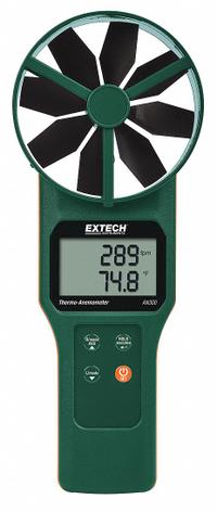 EXTECH Anemometer: 1 fpm Air Velocity Resolution, Rotating Vane, Air Flow/Air Velocity/Temp, AN300. Key specifications — Data Logging: No; Manufacturer Part Number: AN300; Brand: EXTECH; Temperature Accuracy: +/-1.1°F; Digital Display Screen Type: LCD; Display Type: Digital; Includes: Carrying Case; Power Source: Battery.