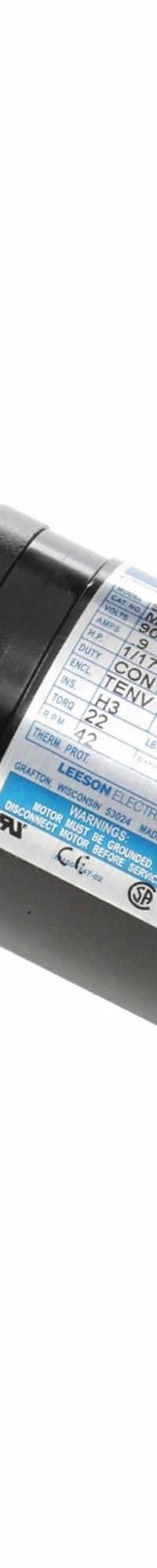 LEESON Right Angle Gearmotors: Right Angle, 90V DC, TENV, 42 RPM, 22 in-lb Max Torque, 60:1, 0.9 A (MPN M1115018.00). Key specifications — Motor Type: Permanent Magnet DC; Brand: LEESON; Full Load Current: 0.9 A.