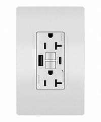 USB Receptacle: Duplex, 5-20R, 2 USB Ports, USB Type A/C, White, 125V AC, 20 A, GFCI (MPN 2097TRUSBACW). Key specifications — Brand: LEGRAND.