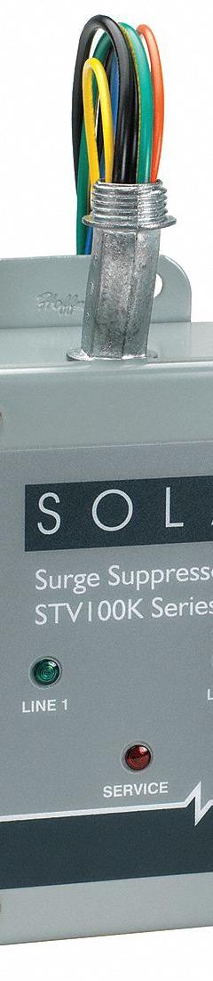 SOLAHD Surge Protection Device: Three Phase, 120/208V AC Wye, 1000V (L-L)/600V (L-N)/700V (L-G, N-G) (MPN STV100K10Y). Key specifications — Voltage: 120/208V AC Wye; Max. Continuing Operating Voltage: 150/300 V AC; Voltage Protection Rating: 700V (L-G, N-G); Enclosure Material: Metal; Max. Surge Current per Mode: N-G); Brand: SOLAHD.