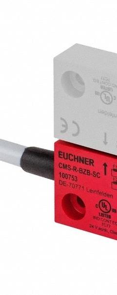 EUCHNER Magnetically Actuated Safety Interlock Switch: CMS Series, 1NO/1NC, 16.4 ft Cable Lg, LED (MPN CMS-R-BXI-05V). Key specifications — Brand: EUCHNER; Indicating Light: LED; Series: CMS; Termination Type: Bare Wire.