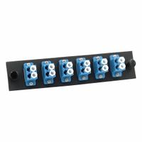 FIBERTRONICS Fiber Optic Adapter Plate: Single Mode, OS2, 12 Fiber Ports, LC, UPC, Duplex, Blue, LGX (MPN LGX-LCDX-6B). Key specifications — Brand: FIBERTRONICS; Connector Type: LC; Port Configuration: Duplex; Color: Blue; Contact Type Finish: UPC.